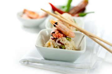 Shrimp and rice, dish with carrots, corn and pepper