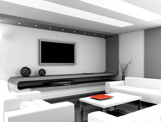 3D render modern interior of living-room - obrazy, fototapety, plakaty
