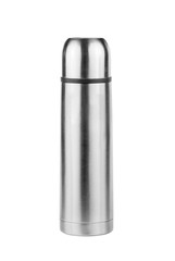 Stainless thermos bottle isolated over white background
