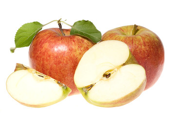 Red apples with green leafs