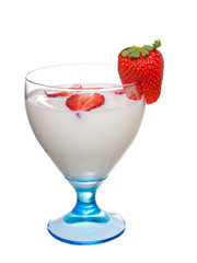 Glass of yoghurt, with fresh strawberries