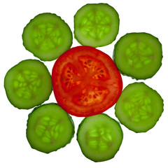 Flower from sliced tomato and cucumber