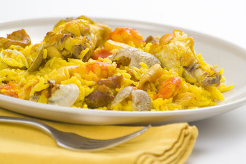 delicious seafood paella and chicken rice yellow