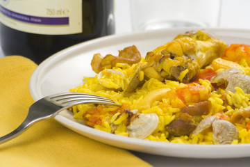 delicious seafood paella and chicken rice yellow