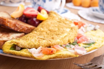 Crédence de cuisine en verre imprimé Oeufs sur le plat omelette gros plan