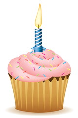 Happy Birthday. Cupcake With Candle Vector Image.