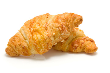 fresh baked cheese croissants isolated on white background