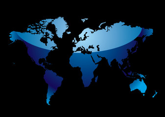 Fototapeta na wymiar world map reflect blue black