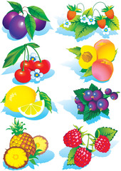 Various juicy fruits on a white background.  Healthy food.