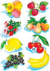Various juicy fruits on a white background.  Healthy food.