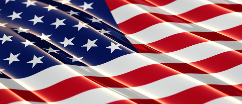 Glossy USA flag with shallow depth of field