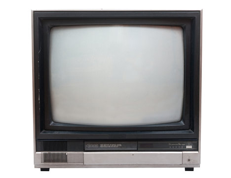 Very old TV set isolated over white in studio.