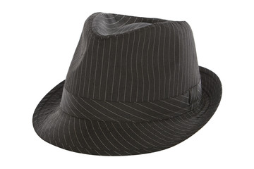 black pinstripe fedora hat - obrazy, fototapety, plakaty