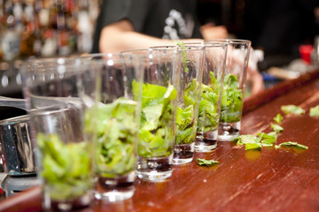 Highball glasses with mint - preparing mojitas