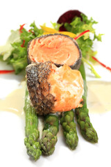 Rosemary roasted salmon served with asparagus