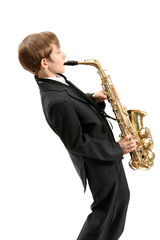 Fototapeta na wymiar Boy and saxophone