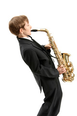 Fototapeta premium Boy and saxophone