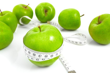 Green apples measured  the meter, sports apples