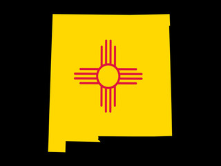 New Mexico Flag as the territory Map on the Black Background
