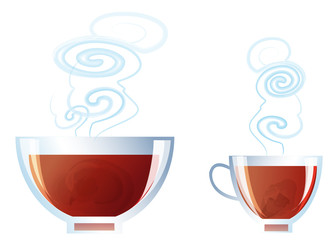 Bol et tasse de thé en verre fond blanc