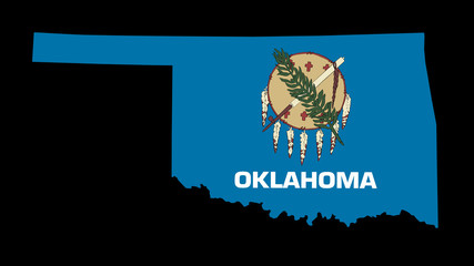 Oklahoma Flag as the territory Map on the Black Background
