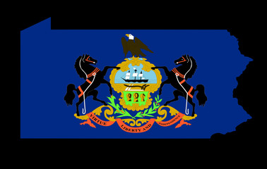 Pennsylvania Flag as the territory Map on the Black Background