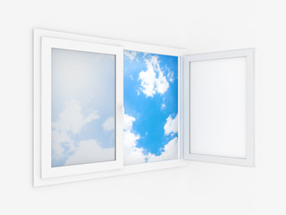Opened plastic window template model on a white background