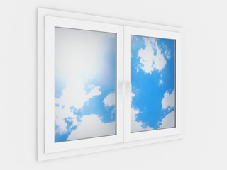 Closed plastic window template model on a white background