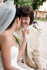 Happy bride and groom on their wedding day