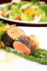 Rosemary roasted salmon served with asparagus