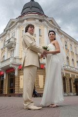 Happy bride and groom on their wedding day