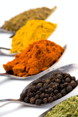 metal spoons with spices