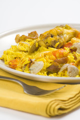 delicious seafood paella and chicken rice yellow