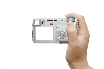 female hands taking picture with a compact digital camera