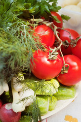 cherry tomatoes with vegetables and selective focus