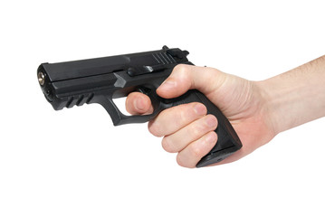 Black gun in a hand
