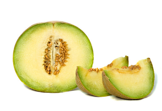 Melon section and segments isolated on white background