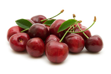 fresh cherries on white background