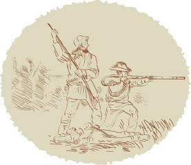 Fototapeta na wymiar American Union soldiers aiming a rifle during civil war
