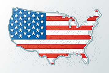 USA map with the usa flag inside in engrave style