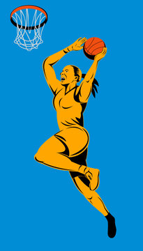 Woman Basketball Player Layup The Hoop