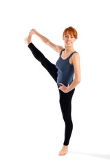 Fototapeta na wymiar Slim Woman doing Leg Stretching Yoga Exercise