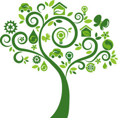 Green tree with many environmental icons