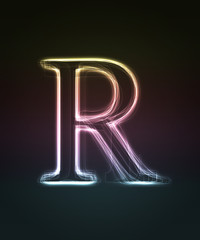 Glowing font. Shiny letter R.