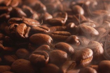 coffee beans with steam