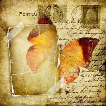 vintage photoalbum pages with butterfly
