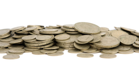 Coins on white background