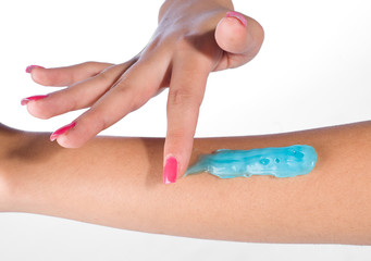 woman arm with skin gel