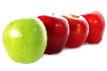 four fresh apple - green and red isolated on white