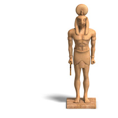 rendering of eygpt god statue with Clipping Path and shadow over